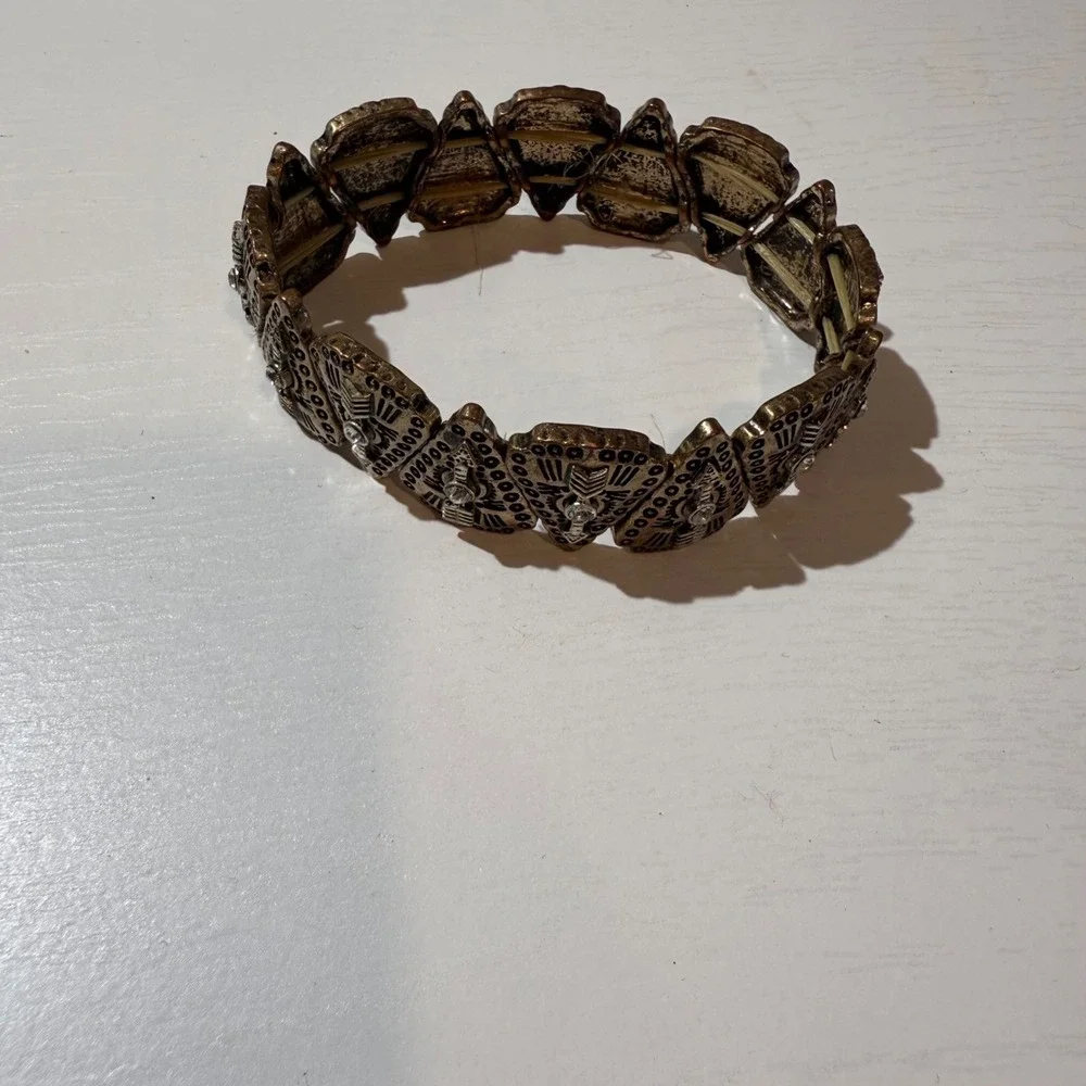 Boho Geometric Statement‎ Cuff Bracelet Antique Brass Rhinestone